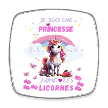 Je suis une princesse j'aime les licornes - Magnet carré - blanc - Devant