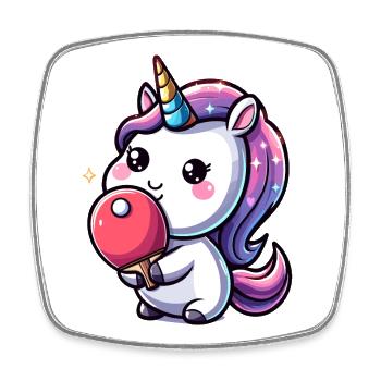 Unicorn Unicorn with Table Tennis Racket for - Square fridge magnet - white - Front