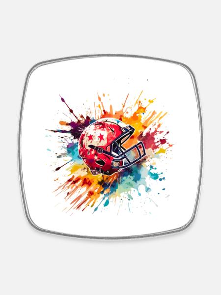 American Football Helmet Splash Color Explosion - Square fridge magnet - white