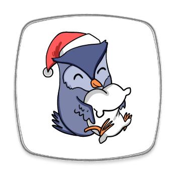 Eule Niedlich Müde Weihnachten - Viereckiger Kühlschrankmagnet - Weiß - Vorne