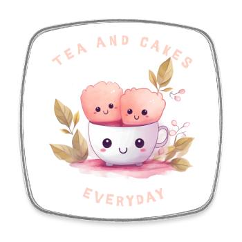 Tea and Cakes T-Shirt Süßer Kuchen Kawaii - Viereckiger Kühlschrankmagnet - Weiß - Vorne