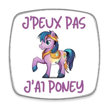 j'peux pas j'ai poney, poney, équitation - Magnet carré - blanc - Devant
