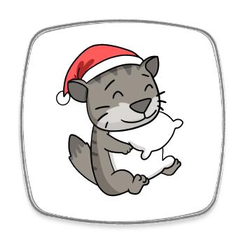 Chat Mignon Chat Sibérien Fatigué Noël - Magnet carré - blanc - Devant