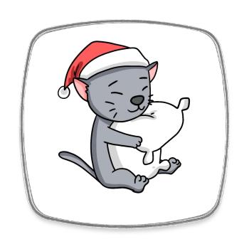 Chat Mignon Korat Chat Fatigué Noël - Magnet carré - blanc - Devant