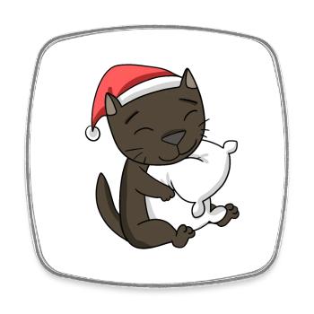 Chat Mignon Havane Chat Fatigué Noël - Magnet carré - blanc - Devant