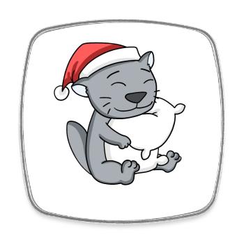 Chat Mignon British Shorthair Fatigué Noël - Magnet carré - blanc - Devant
