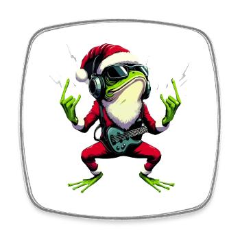 Grenouille de Noël en métal salutation - Magnet carré - blanc - Devant