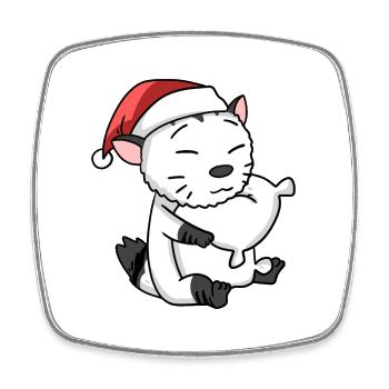 Chat mignon American Bobtail fatigué Noël - Magnet carré - blanc - Devant