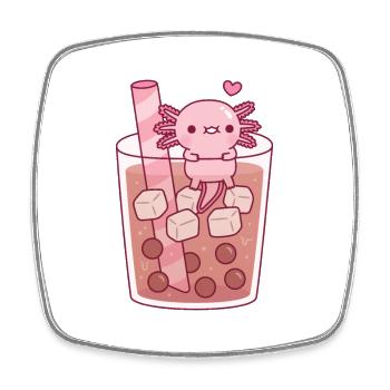 Niedlicher Axolotl Hängt In Bubble Tea herum - Viereckiger Kühlschrankmagnet - Weiß - Vorne