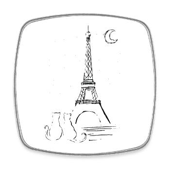 Paris and Love - Cat Love with Eiffel Tower - Square fridge magnet - white - Front