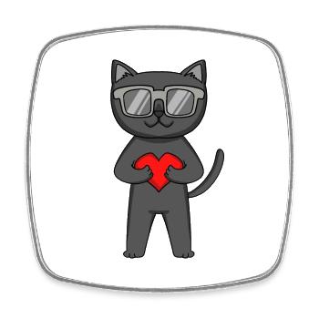 Katze mit Herz und Brille - Bombay-Katze - Viereckiger Kühlschrankmagnet - Weiß - Vorne