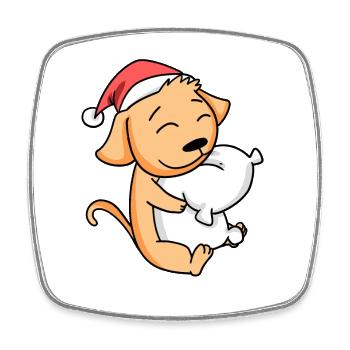 Dog Cute Tired Sleeping In Christmas - Square fridge magnet - white - Front