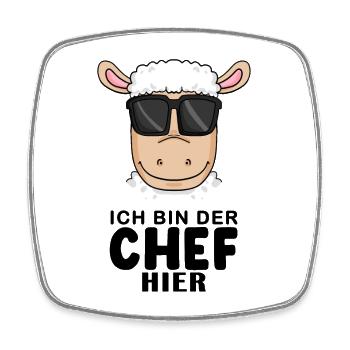 Chef Spruch mit Schaf Motiv - Viereckiger Kühlschrankmagnet - Weiß - Vorne