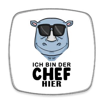 Chef Spruch mit Nashorn Motiv - Viereckiger Kühlschrankmagnet - Weiß - Vorne