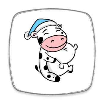 Cow with pillow and sleepy cap - Square fridge magnet - white - Front