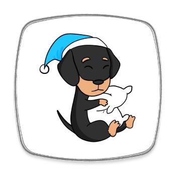 sleeping, tiredness, dog, dog breed, dachshund - Square fridge magnet - white - Front