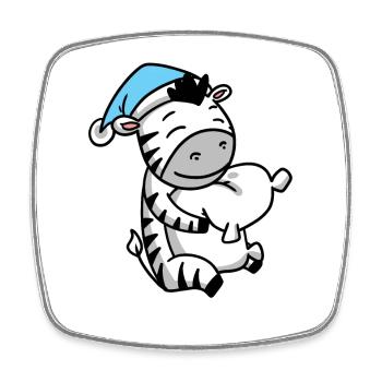 Zebra with pillow and sleepy cap - Square fridge magnet - white - Front
