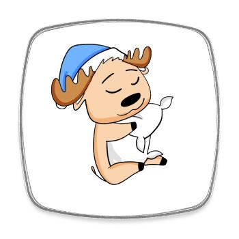 Moose with pillow and sleepy cap - Square fridge magnet - white - Front