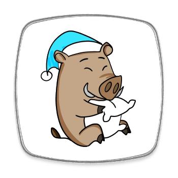 Wild boar with pillow and sleepy cap - Square fridge magnet - white - Front