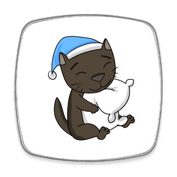 Schlafen Müde - Katze mit Kissen und Schlafmütze - Viereckiger Kühlschrankmagnet - Weiß - Vorne