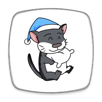 Schlafen Müde - Katze mit Kissen und Schlafmütze - Viereckiger Kühlschrankmagnet - Weiß - Vorne