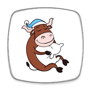 Ox with pillow and sleepy cap - Square fridge magnet - white - Front
