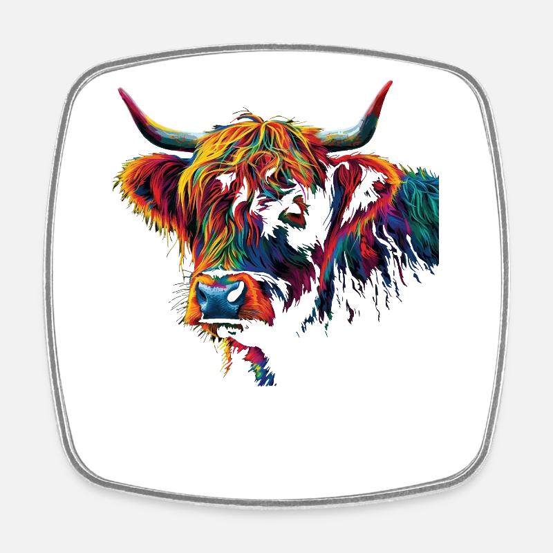 Highland Cow Scottish Highlands Rustic Cattle - Square fridge magnet - white