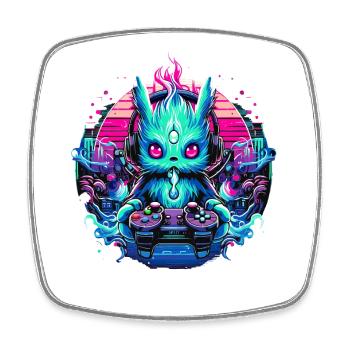 Synthwave Gamer Gaming Alien - Square fridge magnet - white - Front