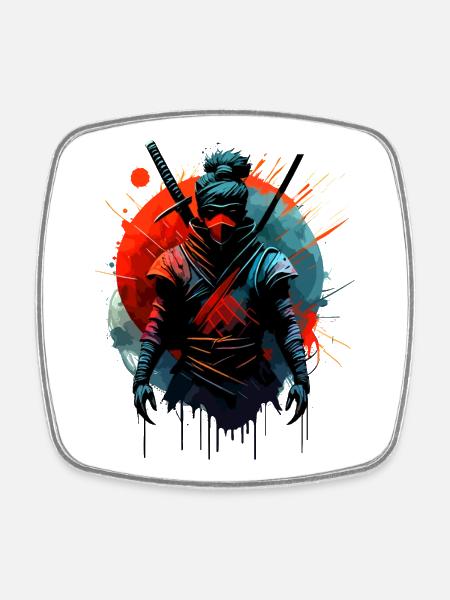 Ninja samouraï japonais - Magnet carré - blanc