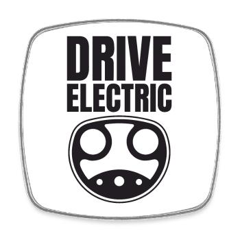 Drive Electric Supercharge - Elektro Auto Fans - Viereckiger Kühlschrankmagnet - Weiß - Vorne