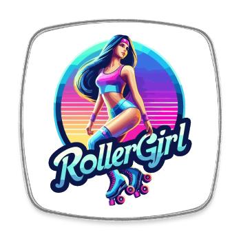 Vibrant Retro Roller Girl Illustration - Square fridge magnet - white - Front