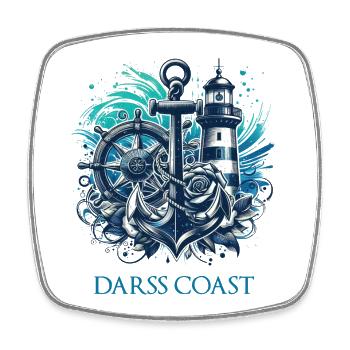 DarssCoast - Wellen Leuchtturm Anker blue Grafik - Viereckiger Kühlschrankmagnet - Weiß - Vorne