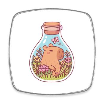 Niedliches Capybara Und Schmetterling In Einer Flasche - Viereckiger Kühlschrankmagnet - Weiß - Vorne