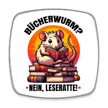 Bücherwurm? Nein, Leseratte. Süße Ratte liest Buch - Viereckiger Kühlschrankmagnet - Weiß - Vorne