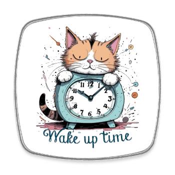 It's time to wake up, cat humor! - Square fridge magnet - white - Front