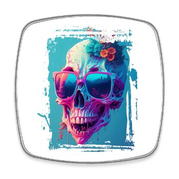 Totenkopfdame mit Sonnenbrille - Viereckiger Kühlschrankmagnet - Weiß - Vorne