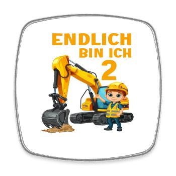 2 Geburtstag Baggerfahrer Bagger Bauarbeiter - Viereckiger Kühlschrankmagnet - Weiß - Vorne
