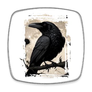 Raven on branch in front of full moon - Square fridge magnet - white - Front