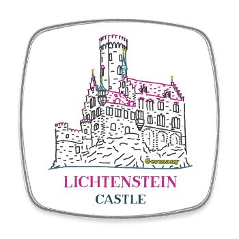 Schloss Lichtenstein, Deutschland, Handzeichnung - Viereckiger Kühlschrankmagnet - Weiß - Vorne