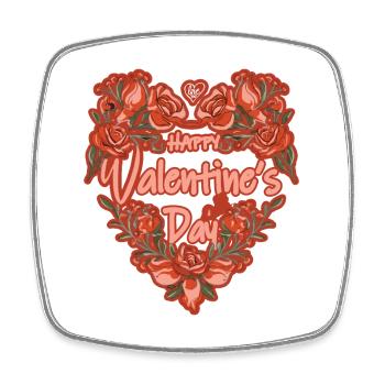 Frohen Valentinstag, Herz aus Rosen - Viereckiger Kühlschrankmagnet - Weiß - Vorne