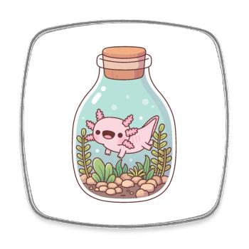 Mignon Happy Axolotl Dans Bouteille Aquarium - Magnet carré - blanc - Devant