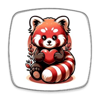 Red Panda Lovers – mignon panda roux avec cœur - Magnet carré - blanc - Devant