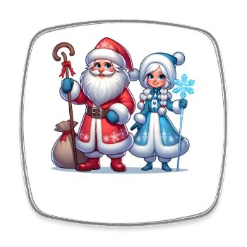 Ded Moroz Snegurotschka russischer Weihnachtsmann - Viereckiger Kühlschrankmagnet - Weiß - Vorne