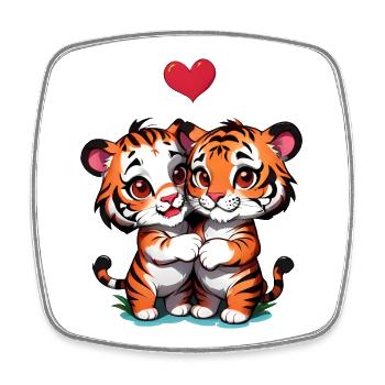 Verschenke diese süßen Tiger zum Valentinstag - Viereckiger Kühlschrankmagnet - Weiß - Vorne
