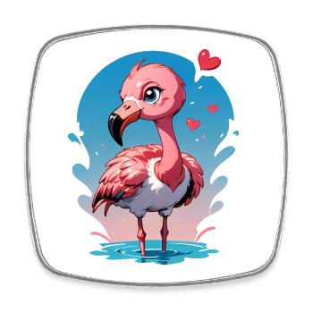 Verschenke diesen süßen Flamingo zum Valentinstag - Viereckiger Kühlschrankmagnet - Weiß - Vorne