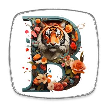 Fiery Tiger and Flowers Illustration - Square fridge magnet - white - Front