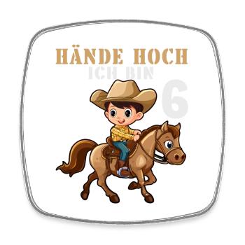 Cowboy Sheriff 6 Kindergeburtstag 6 Jahre Cowboys - Viereckiger Kühlschrankmagnet - Weiß - Vorne