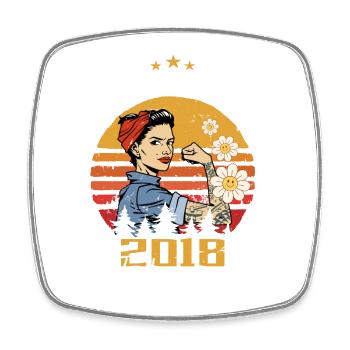6 years old - Born in February 2018 - Square fridge magnet - white - Front