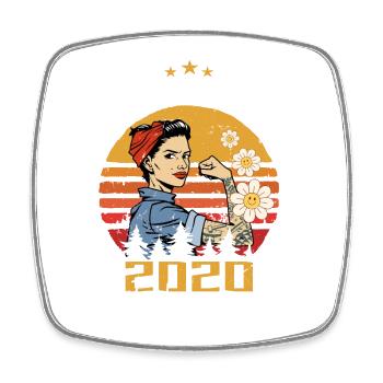 4 years old - Born in February 2020 - Square fridge magnet - white - Front