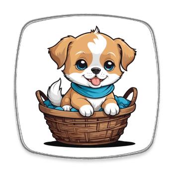 Chien mignon dans un panier pour chien - Magnet carré - blanc - Devant